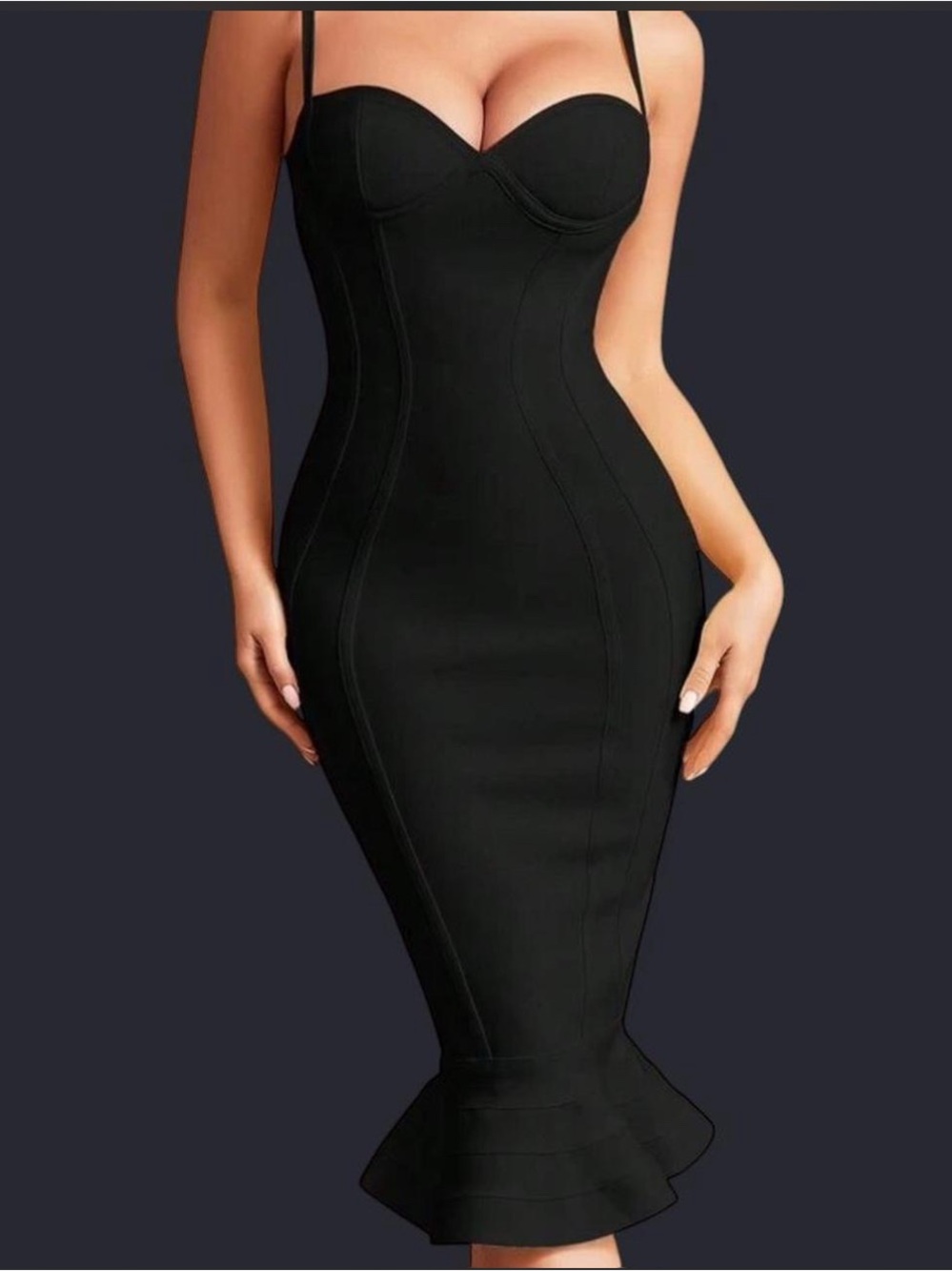 Bandage Classic Black Bodycon Midi Dress with Sweetheart Neckline